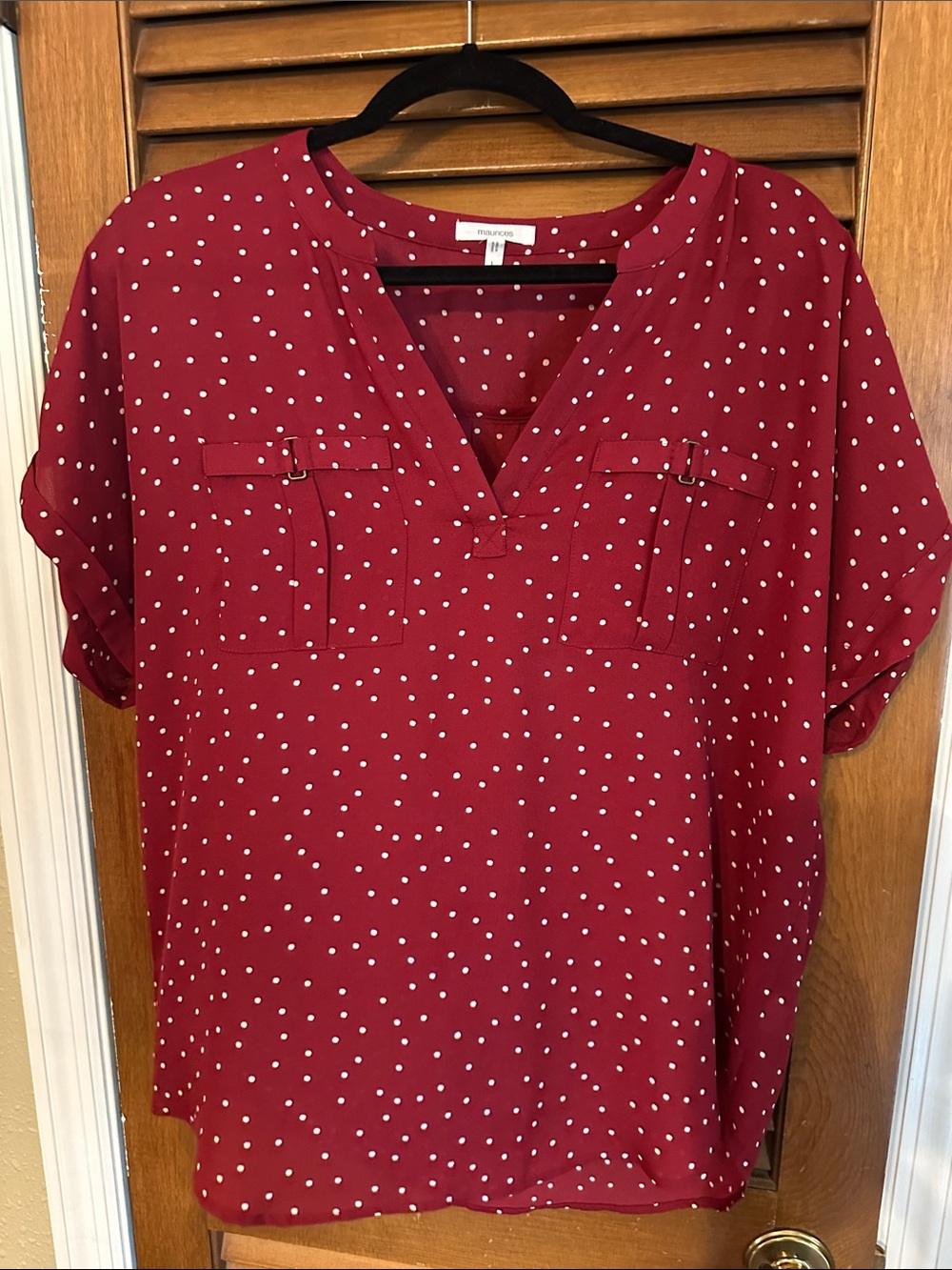Maurice’s Ruby Red Polka Dot V-Neck Blouse - Red